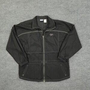 Reebok Jacket Mens‎ XL Black Nylon Full Zip Windbreaker Mesh Lined Pockets Track